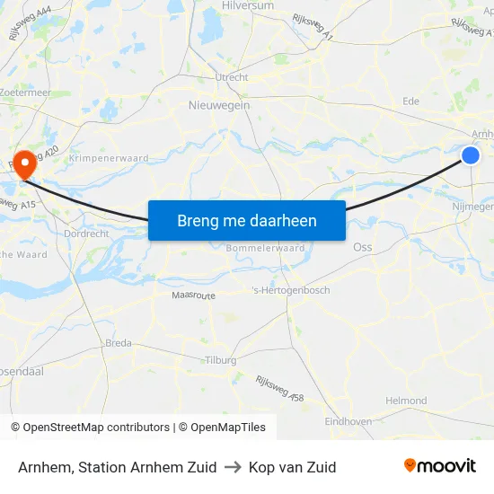 Arnhem, Station Arnhem Zuid to Kop van Zuid map