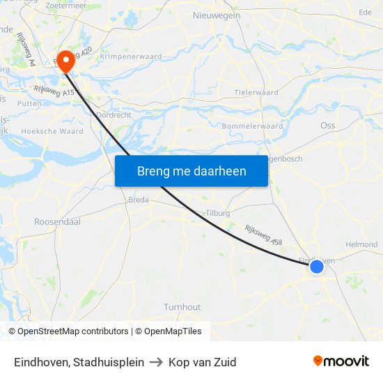 Eindhoven, Stadhuisplein to Kop van Zuid map