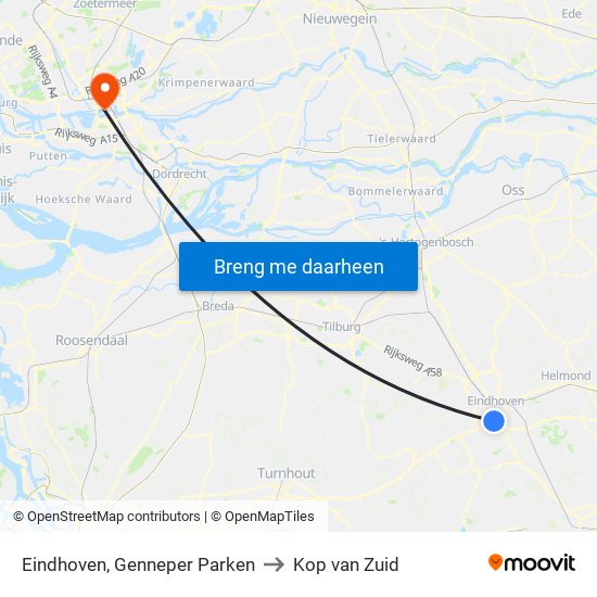 Eindhoven, Genneper Parken to Kop van Zuid map