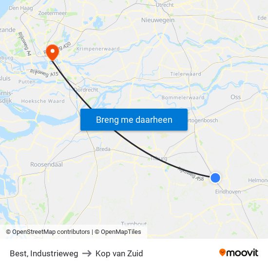 Best, Industrieweg to Kop van Zuid map