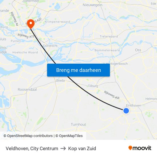 Veldhoven, City Centrum to Kop van Zuid map