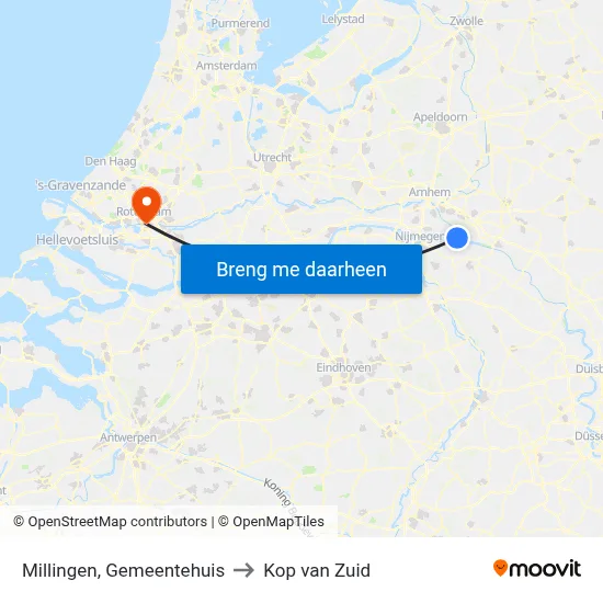 Millingen, Gemeentehuis to Kop van Zuid map