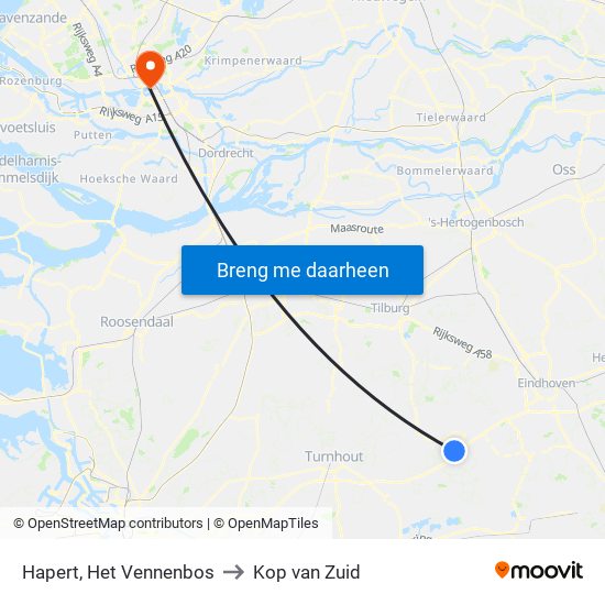 Hapert, Het Vennenbos to Kop van Zuid map