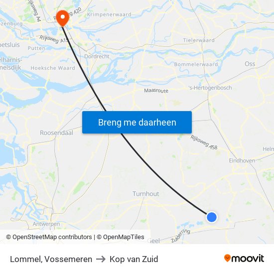 Lommel, Vossemeren to Kop van Zuid map