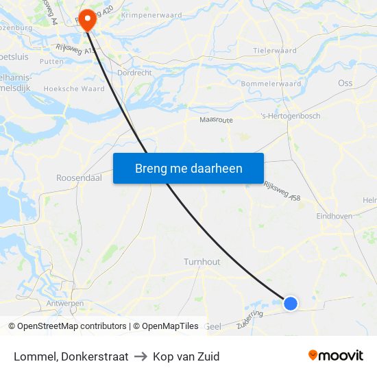 Lommel, Donkerstraat to Kop van Zuid map