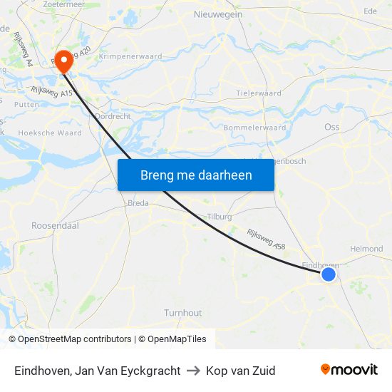 Eindhoven, Jan Van Eyckgracht to Kop van Zuid map