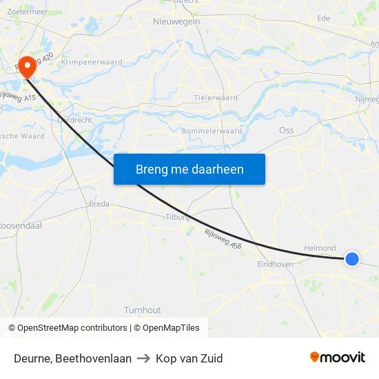 Deurne, Beethovenlaan to Kop van Zuid map