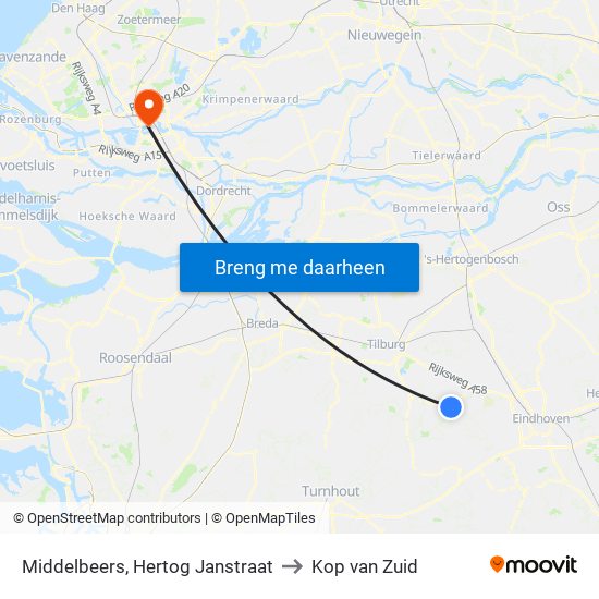 Middelbeers, Hertog Janstraat to Kop van Zuid map