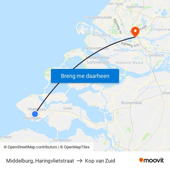 Middelburg, Haringvlietstraat to Kop van Zuid map