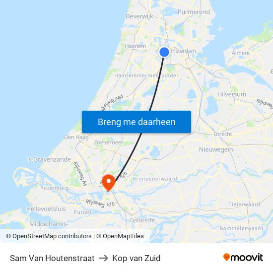 Sam Van Houtenstraat to Kop van Zuid map
