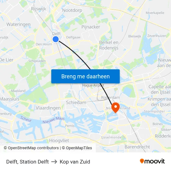 Delft, Station Delft to Kop van Zuid map