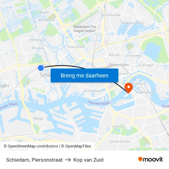 Schiedam, Piersonstraat to Kop van Zuid map