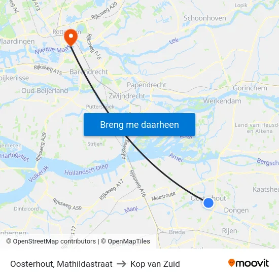 Oosterhout, Mathildastraat to Kop van Zuid map