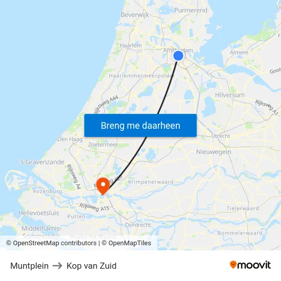 Muntplein to Kop van Zuid map