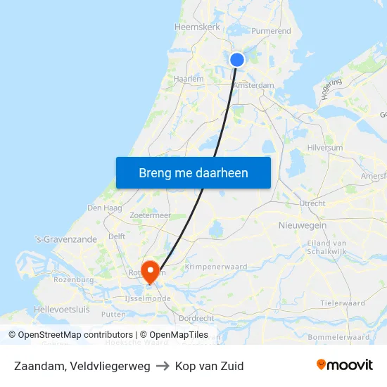 Zaandam, Veldvliegerweg to Kop van Zuid map