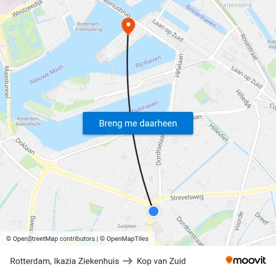 Rotterdam, Ikazia Ziekenhuis to Kop van Zuid map