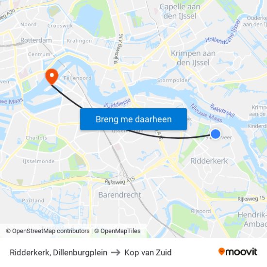 Ridderkerk, Dillenburgplein to Kop van Zuid map