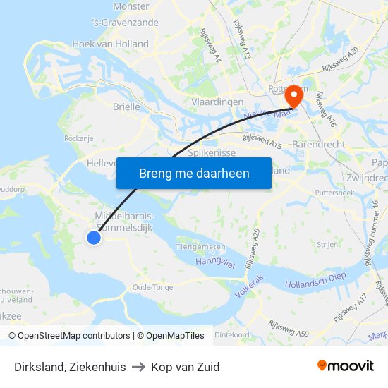 Dirksland, Ziekenhuis to Kop van Zuid map