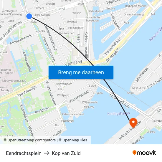 Eendrachtsplein to Kop van Zuid map