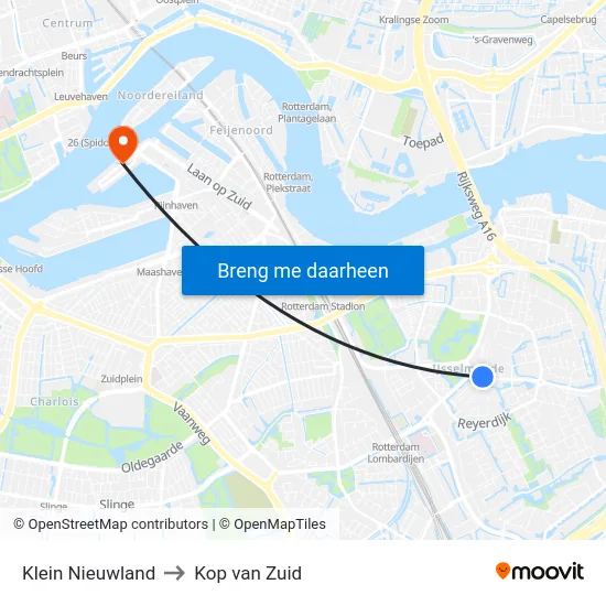 Klein Nieuwland to Kop van Zuid map