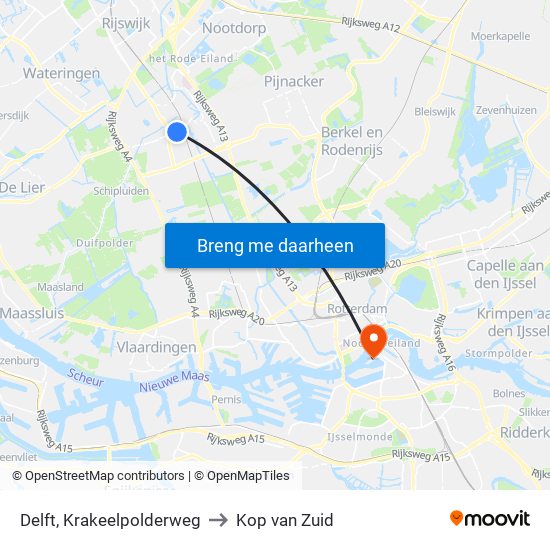 Delft, Krakeelpolderweg to Kop van Zuid map