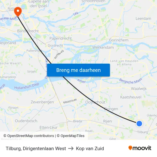 Tilburg, Dirigentenlaan West to Kop van Zuid map