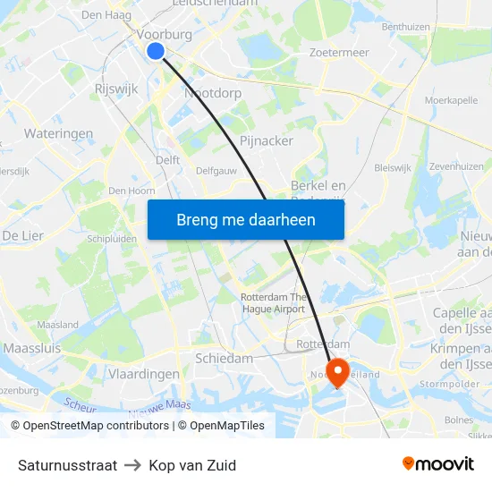 Saturnusstraat to Kop van Zuid map