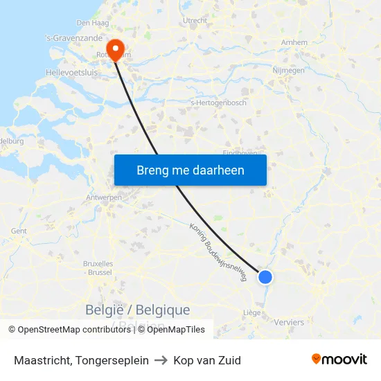 Maastricht, Tongerseplein to Kop van Zuid map