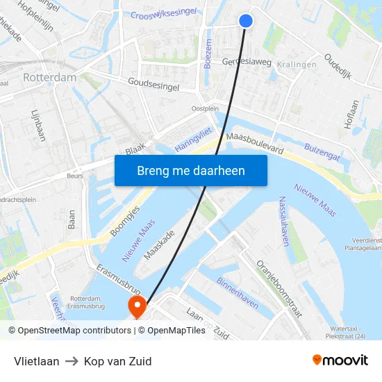 Vlietlaan to Kop van Zuid map