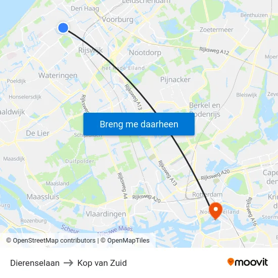 Dierenselaan to Kop van Zuid map