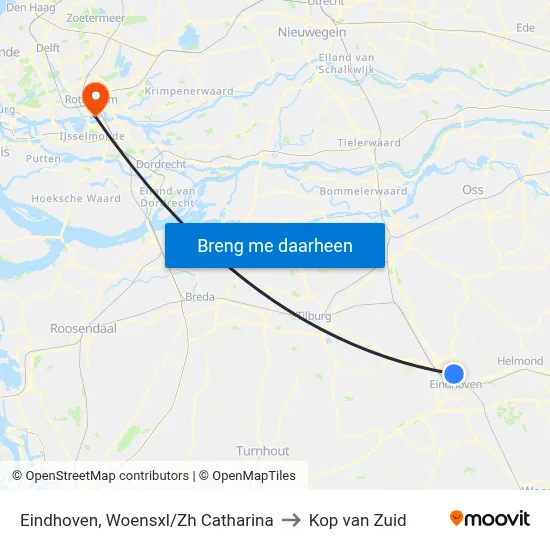 Eindhoven, Woensxl/Zh Catharina to Kop van Zuid map