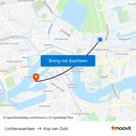 Lichtenauerlaan to Kop van Zuid map