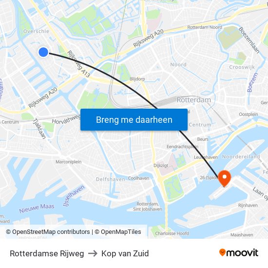Rotterdamse Rijweg to Kop van Zuid map