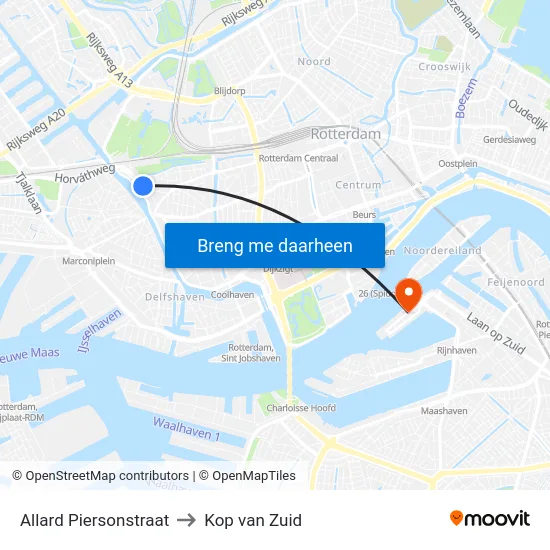 Allard Piersonstraat to Kop van Zuid map