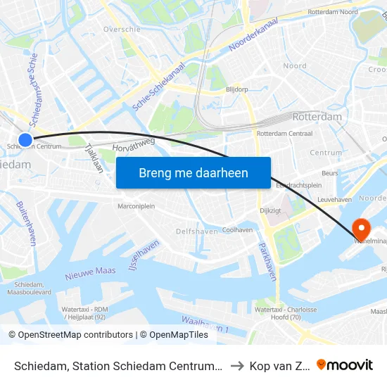 Schiedam, Station Schiedam Centrum Buffer to Kop van Zuid map