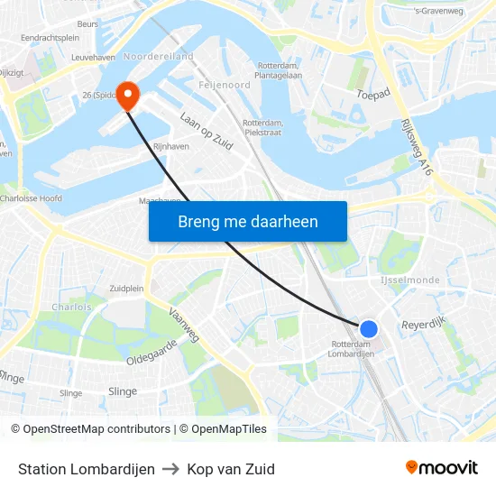 Station Lombardijen to Kop van Zuid map