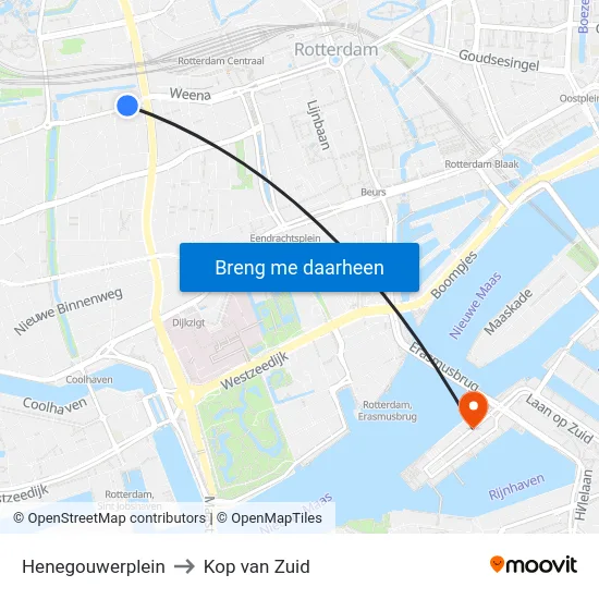 Henegouwerplein to Kop van Zuid map