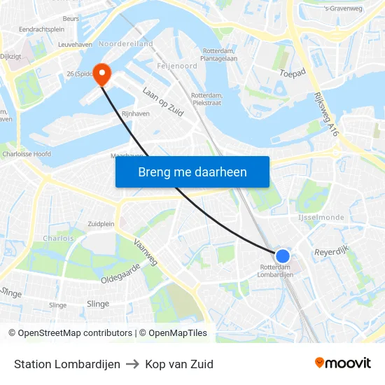 Station Lombardijen to Kop van Zuid map