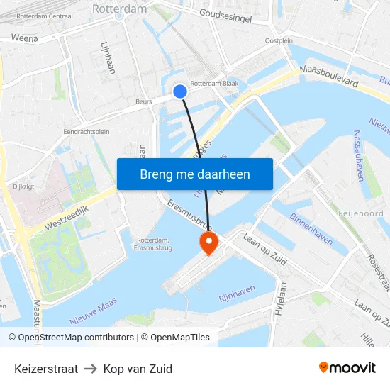 Keizerstraat to Kop van Zuid map