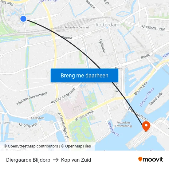 Diergaarde Blijdorp to Kop van Zuid map