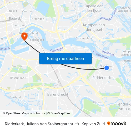 Ridderkerk, Juliana Van Stolbergstraat to Kop van Zuid map