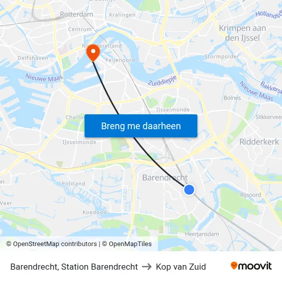 Barendrecht, Station Barendrecht to Kop van Zuid map