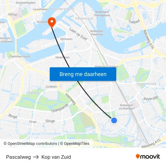 Pascalweg to Kop van Zuid map