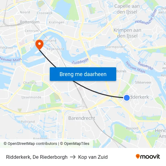 Ridderkerk, De Riederborgh to Kop van Zuid map