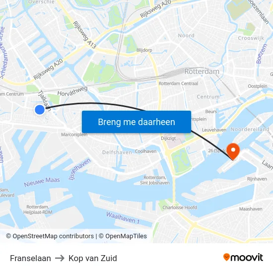Franselaan to Kop van Zuid map