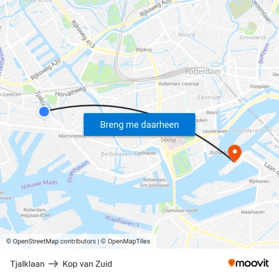 Tjalklaan to Kop van Zuid map