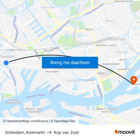 Schiedam, Koemarkt to Kop van Zuid map