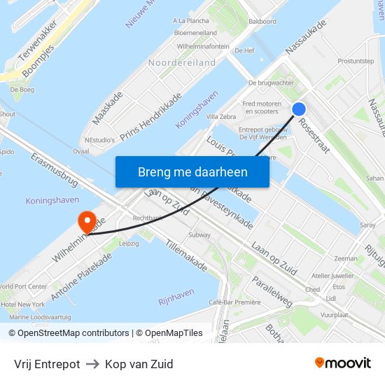 Vrij Entrepot to Kop van Zuid map