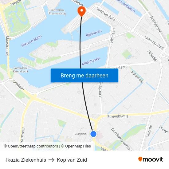 Ikazia Ziekenhuis to Kop van Zuid map