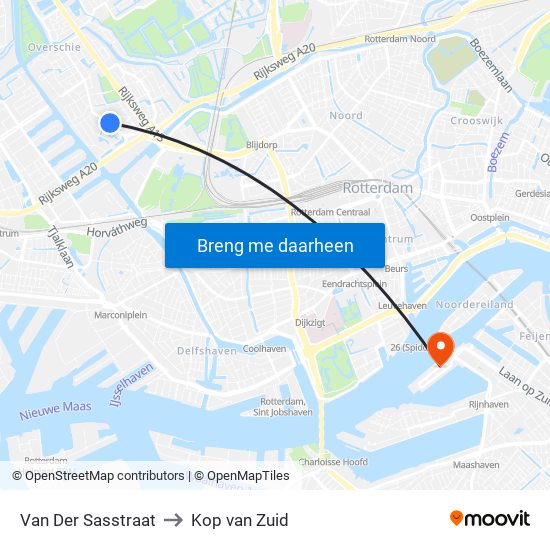Van Der Sasstraat to Kop van Zuid map